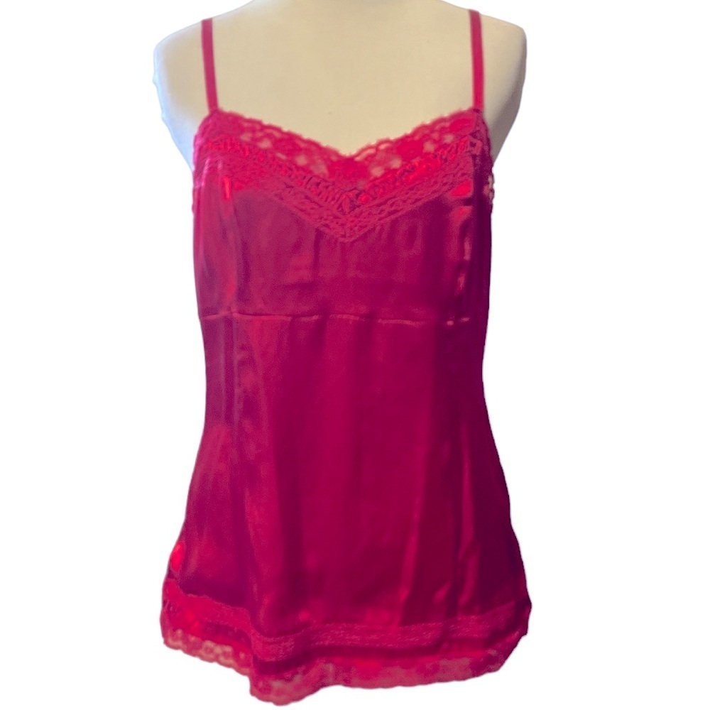 White House Black market silk camisole with lace detailing, adjustable straps